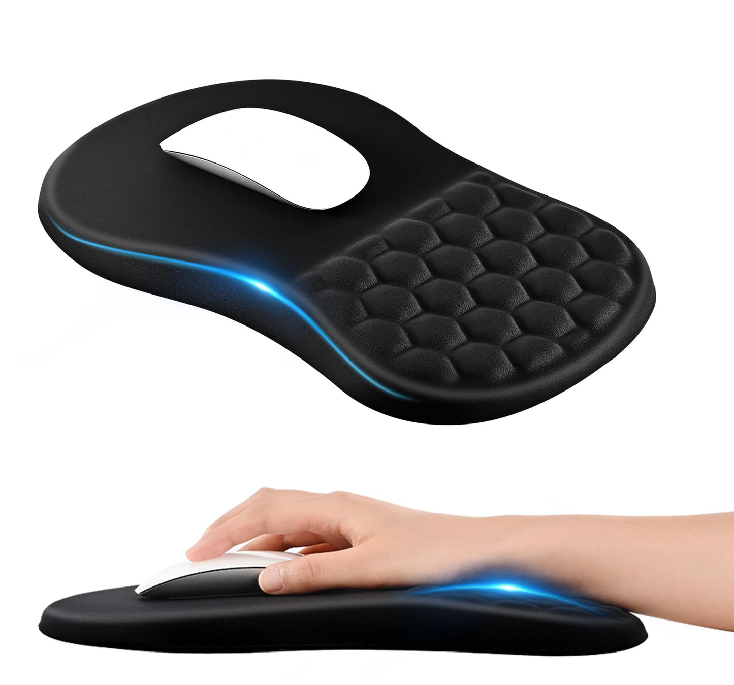 EooCoo Mouse Pad Wrist Support with Massage Design, Ergonomic Mouse Mat Gaming, Wrist Rest Pain Relief Mousepad with Memory Foam & Non-Slip PU Base, Home Office Accessories (12x8 inch,Black)