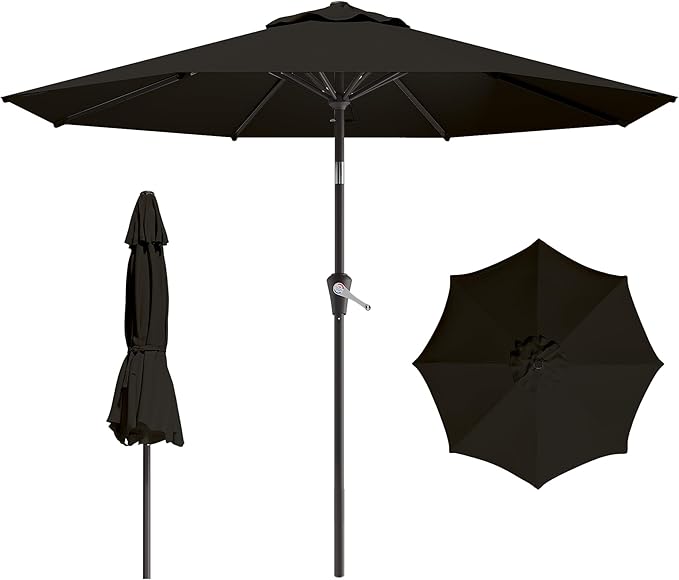 AreShark 9 FT Patio Umbrella for Outdoor, Outdoor Umbrella with Push Button Tilt and Crank, Outdoor Patio Umbrellas with 8 Sturdy Ribs for Market, Garden, Deck, Backyard, Pool (Classic Black)