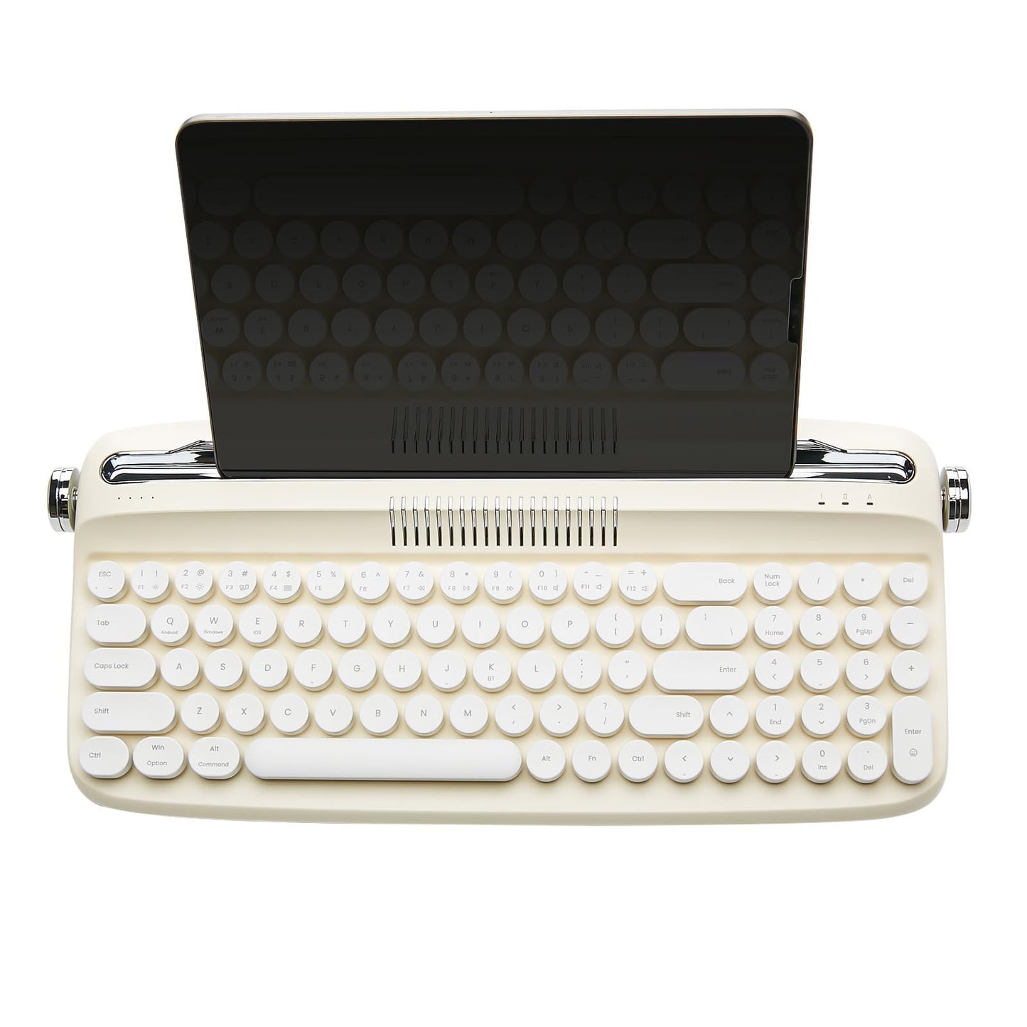 YUNZII Upgraded Wireless Typewriter Keyboard,with Retro Integrated Stand,USB-C/Bluetooth,Cute Round Keycaps, USB-C/Bluetooth Connection for Table, Phone, PC and Win/Mac/Android (B309, Baby Pink)
