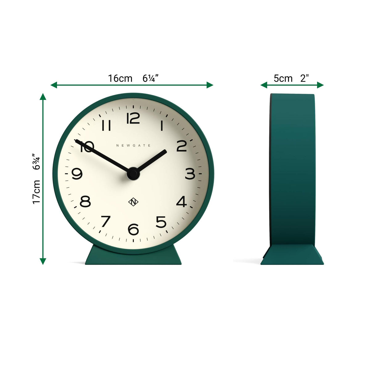 NEWGATE® M Mantel Echo Desk Clock | Modern Round Design | Eden Green | Easy to Read Numbers | Contemporary Style for Desk, Table, Shelf or Bedside