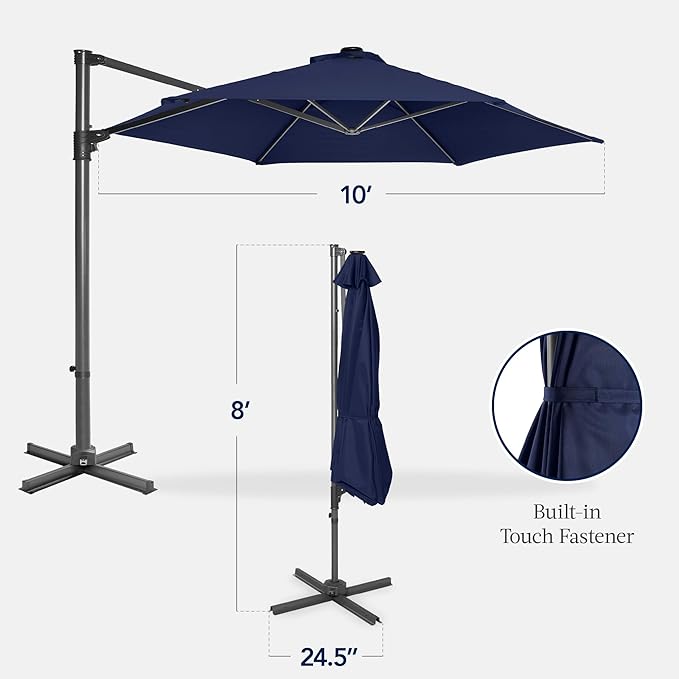 Best Choice Products 10ft Offset Cantilever Hanging Market Patio Umbrella, Smooth 360° Rotation, 8 Sturdy Ribs, Easy Adjustment - Navy Blue