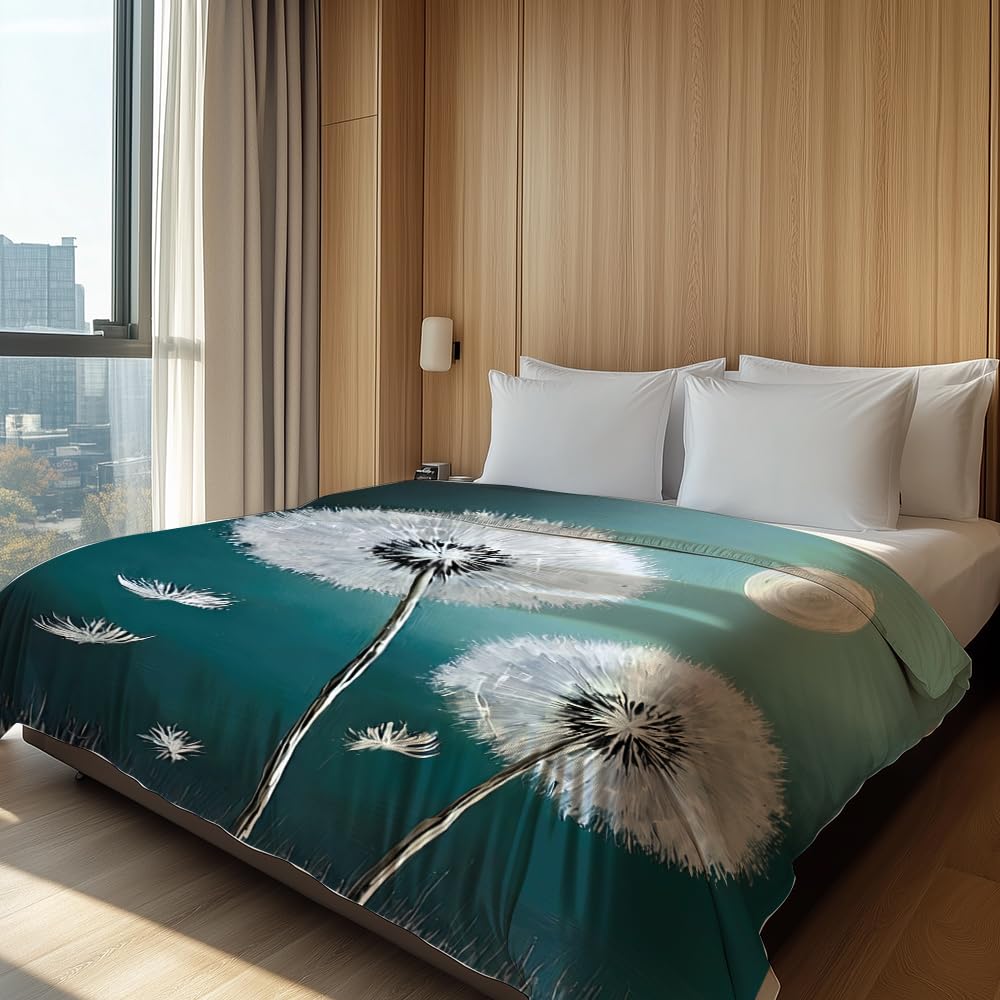HUNXIAOJ Dandelion Throw Blanket Floral Print Blanket Dandelion Bedding Flower Throw Warm Soft Flannel for Girls Boys Woman Adults Bed Sofa Couch (60 in x 80 in)