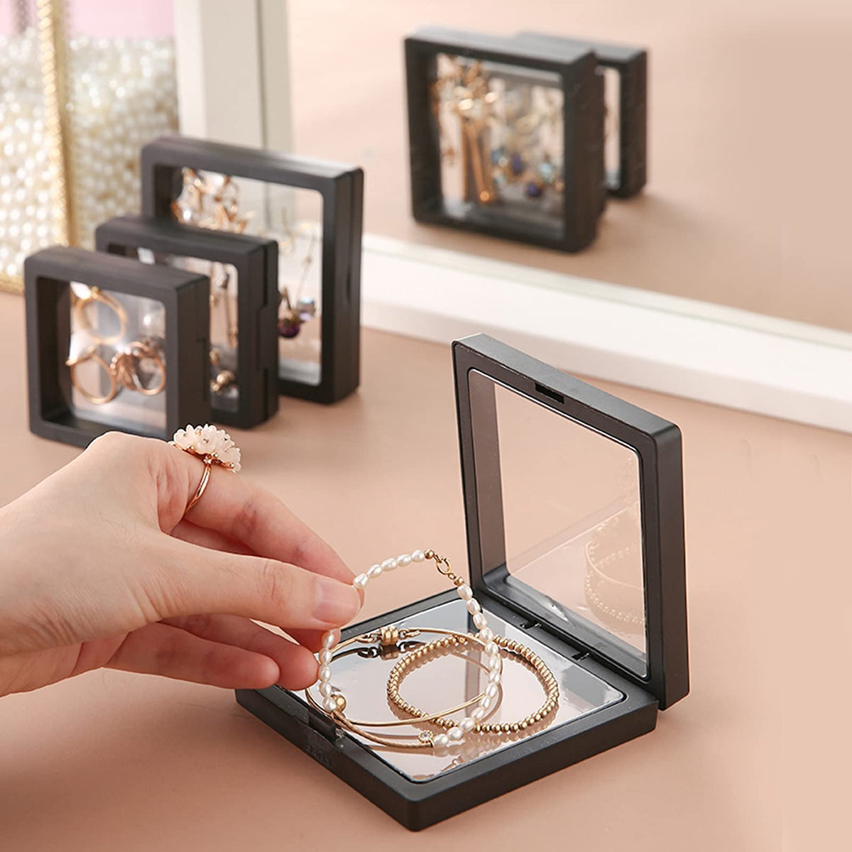 Linkstyle 10PCS 3D Floating Frame Display Stand, Challenge Coins Display Holder Case, Jewelry Specimen Medallions Storage Box Suspension Frame