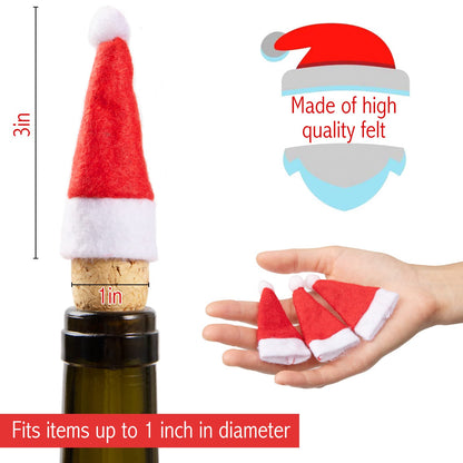 Biubee 36 Pcs Mini Santa Hats- Christmas Lollipop Hat for Crafts- Mini Santa Claus Hat Wine Bottles Cover for Christmas Silverware Holders Table Dinner Decorations