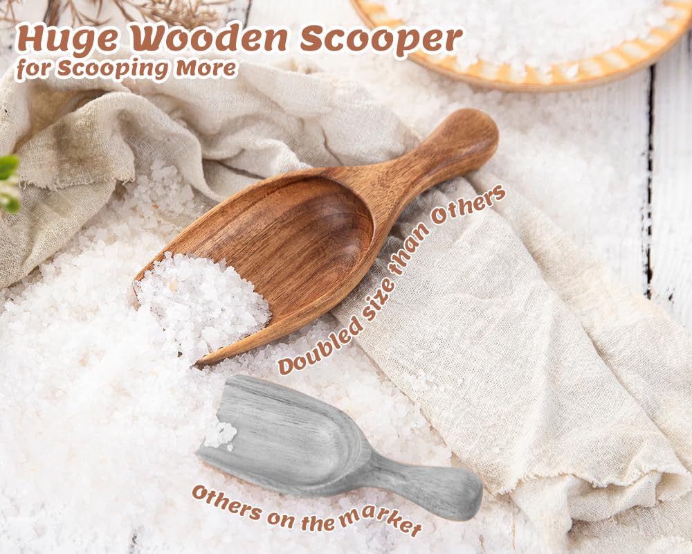 Decent Vrvege Big Coffee Scoop Shovel, 2pcs Large Ground Coffee Scoop, Wooden Bean Salt Spoons, Wood Serving Spoons for Beans Powder Sugar from Big Jars Canisters, Multifunctional Kitchen Scoop