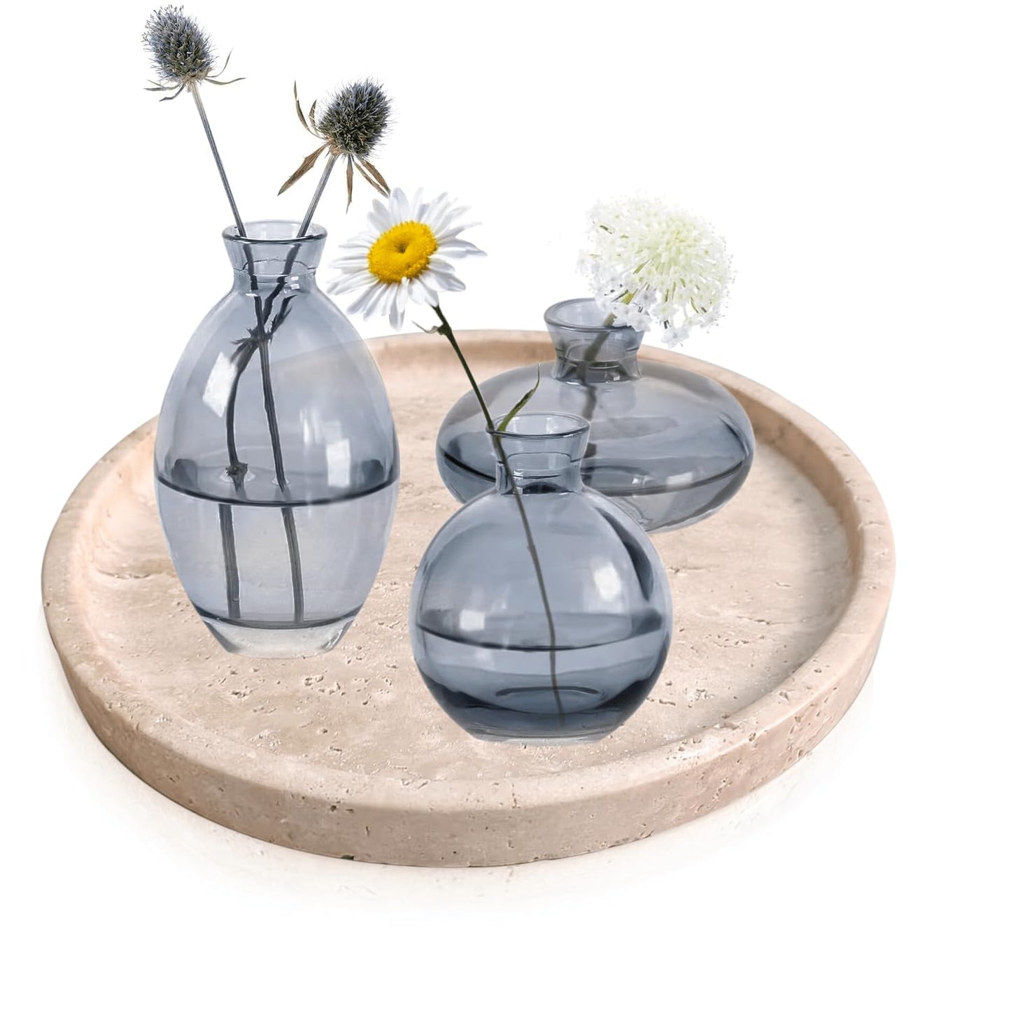 Natural Travertine Vanity Decorative Marble Tray, Candles, Perfume, Trinket, Marble Circle Vanity Trays for Bathroom, Dresser, Kitchen, Countertop Storage Organizer for Home Decor