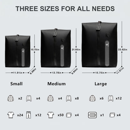 Travel Vacuum Storage Bags with Portable Pump, 3 Pcs IP68 Reusable Extra Large Compression Storage Bags, Space Saver for Clothes, Blanket, Comforter, Fits 20-28 Inch Suitcase, Holds Up to 50+ Items