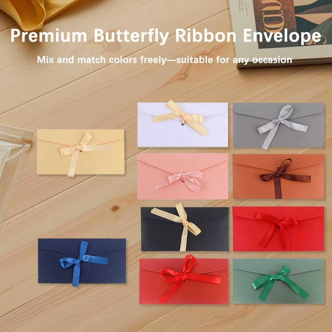 50 Pieces Multicolor Envelopes with Bow Tie Closure, Paper Greeting Card Holders for Invitations Mail Postcard Bills Wedding Party Favors Business Cards, 8.66 x 4.33 Inches