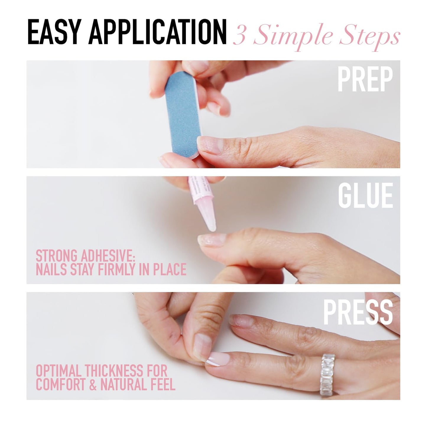 Glamnetic Press On Nails - Caviar | Semi-Transparent, Short Almond Nails, Salon Quality | 15 Sizes - 30 Nail Kit with Glue