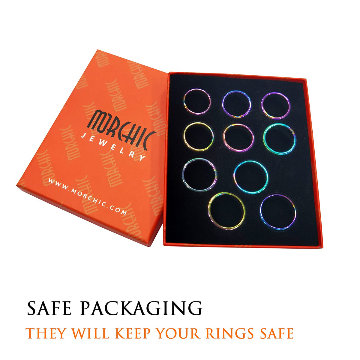 Morchic 10Pcs Pack Rainbow Hematite Stone Rings for Women & Men, Unisex Faceted Set (6mm Width) - Mixed Sizes 6-12, Chakra Balancing, Polished Gemstone, Gift Ready