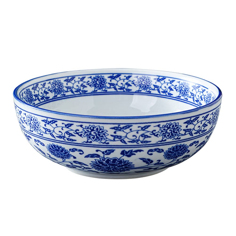 Luxshiny Blue White Porcelain Bowl, 8 Inch Chinese Ceramic Bowl Asian Serving Container for Salad Pasta Rice Porridge Fruits Udon Soba