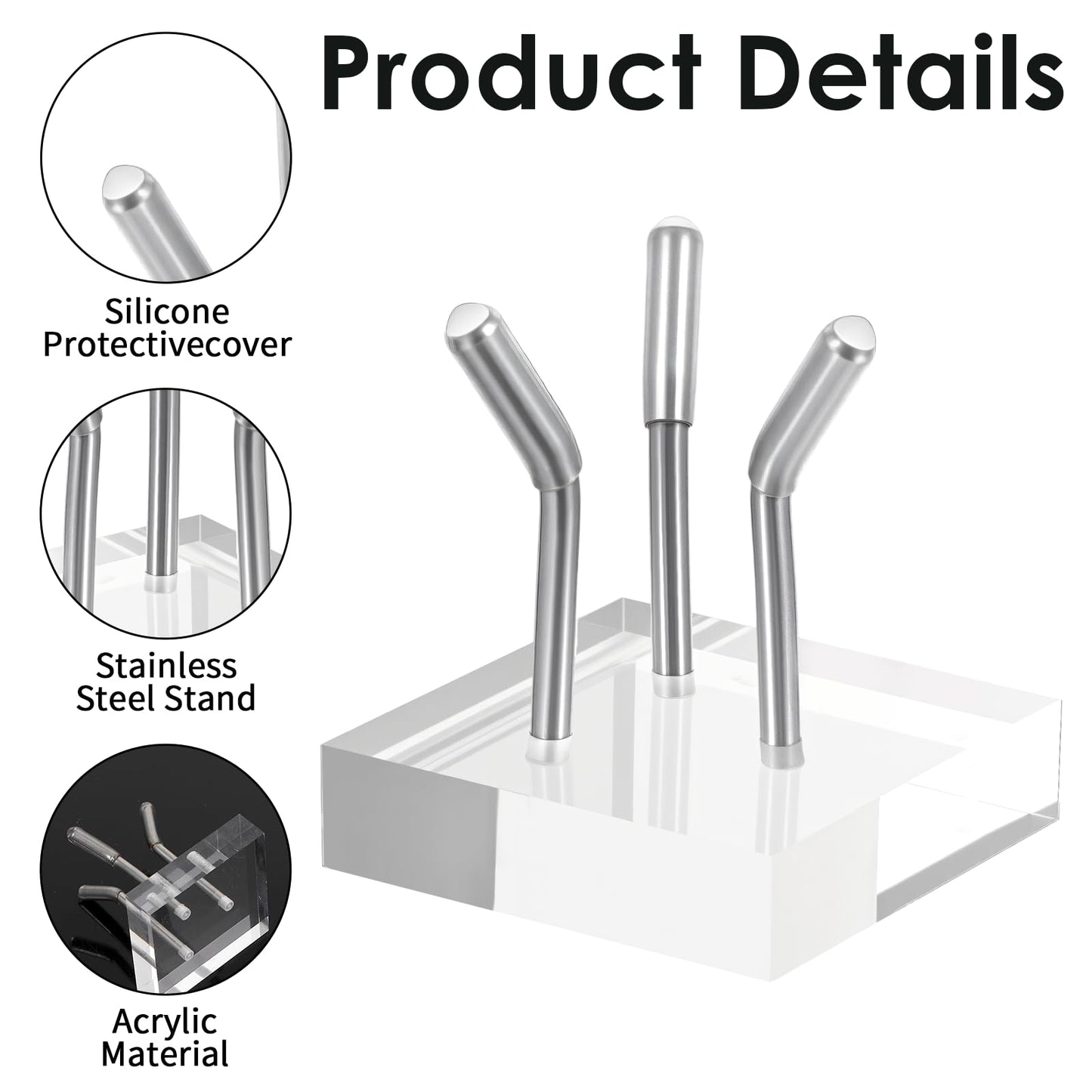 XLIUAX 12 Pcs Rock Display Stands, Stainless Steel 3 Pegs Clear Acrylic Base Display Mini Easel Stand for Fossil Coral Crystal Geodes Mineral Agate Small Collectibles