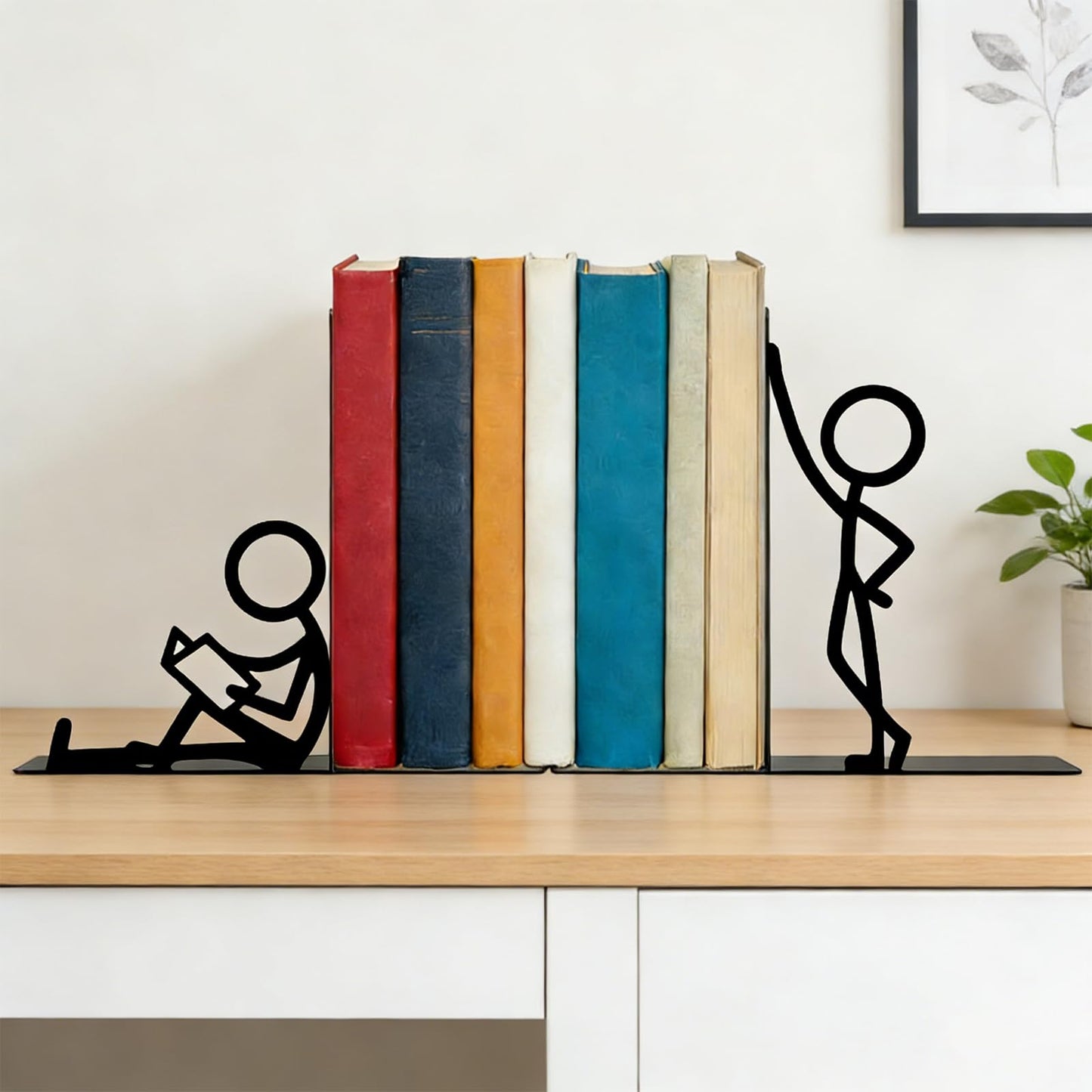 Metal Decorative Bookends, Cute People Design for Bookshelf Decor, Book Ends for Shelves, Ideal Gift for Book Lovers