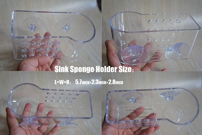 AMUONTY Sponge Holder for Kitchen Sink Suction, Plastic Sink Brush Sponge Caddy