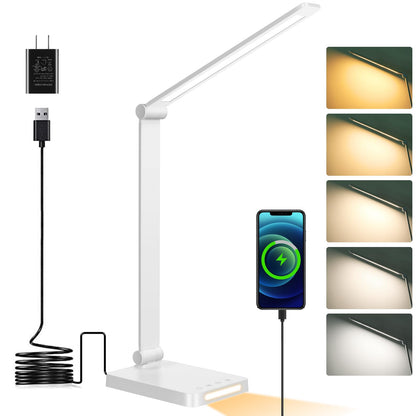 LED Desk Lamp with USB Ports,Touch Desk Lamps for Home Office with 5 Color Modes,3 Brightness Desk Light with Small Night Light,Reading Lamp Table Lamp for Bedroom Bedside Study Black （with adapter）