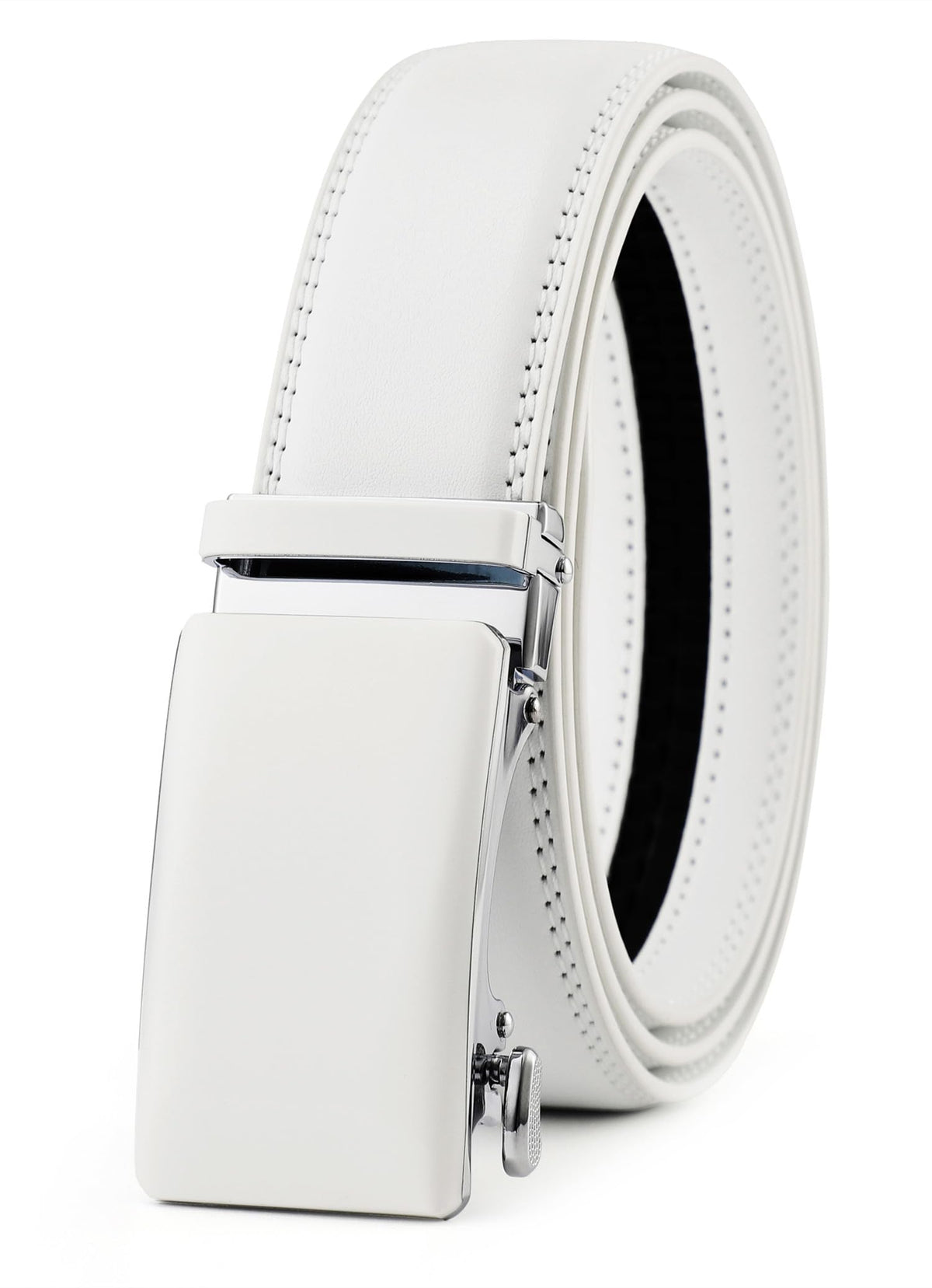 KUULIMEE White Belt Men, Ratchet Dress Casual Belt with Adjustable Automatic Buckle Trim to Fit-WHITE-51-110