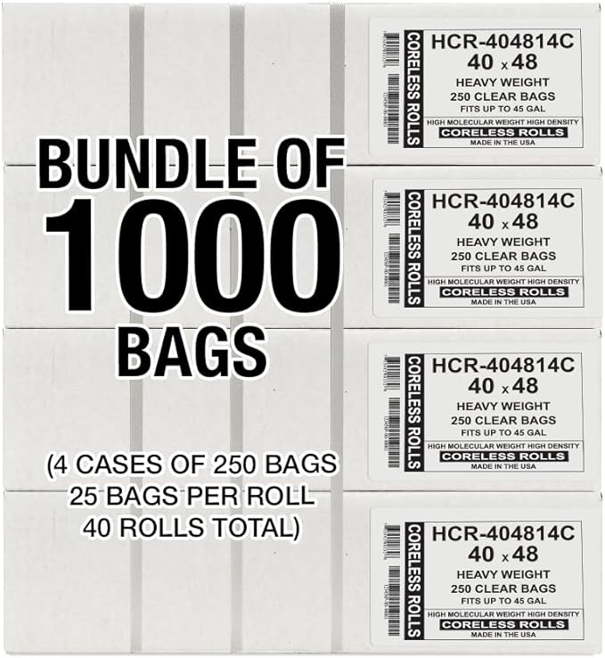 Aluf Plastics High Density Trash Bags, 45 Gallon, 14 Micron,