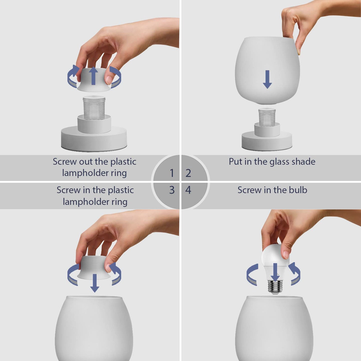 ONEWISH Small Bedside Lamp for Bedroom, 3-Way Dimmable Touch Control, 600 Lumen Bright Opal Glass Shade, 7.5 Inch Ultra Compact Nightstand Lamp, Warm White 2700K LED Bulb Included, Modern Design