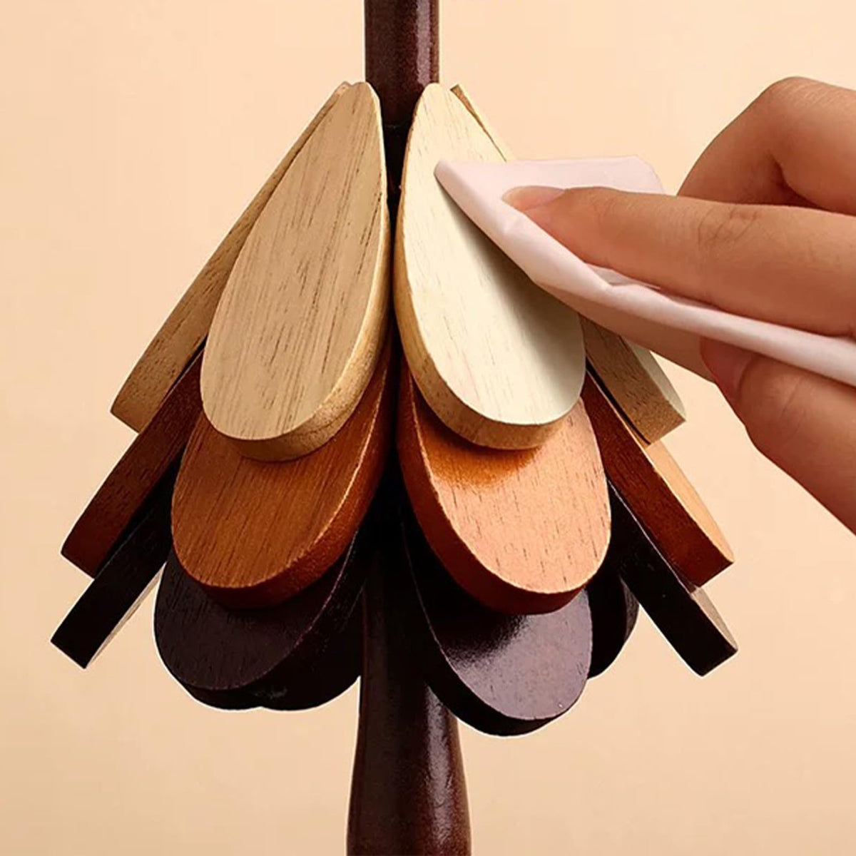 3 Pcs Wooden Trivets for Hot Dishes with Storage Stored, 5.7" Foldable Christmas Tree Shaped Trivets Set, Heat Resistant Hot Pads for Hot Pots Bowl Teapot, Kitchen Decor for Quartz Counter (Apple)