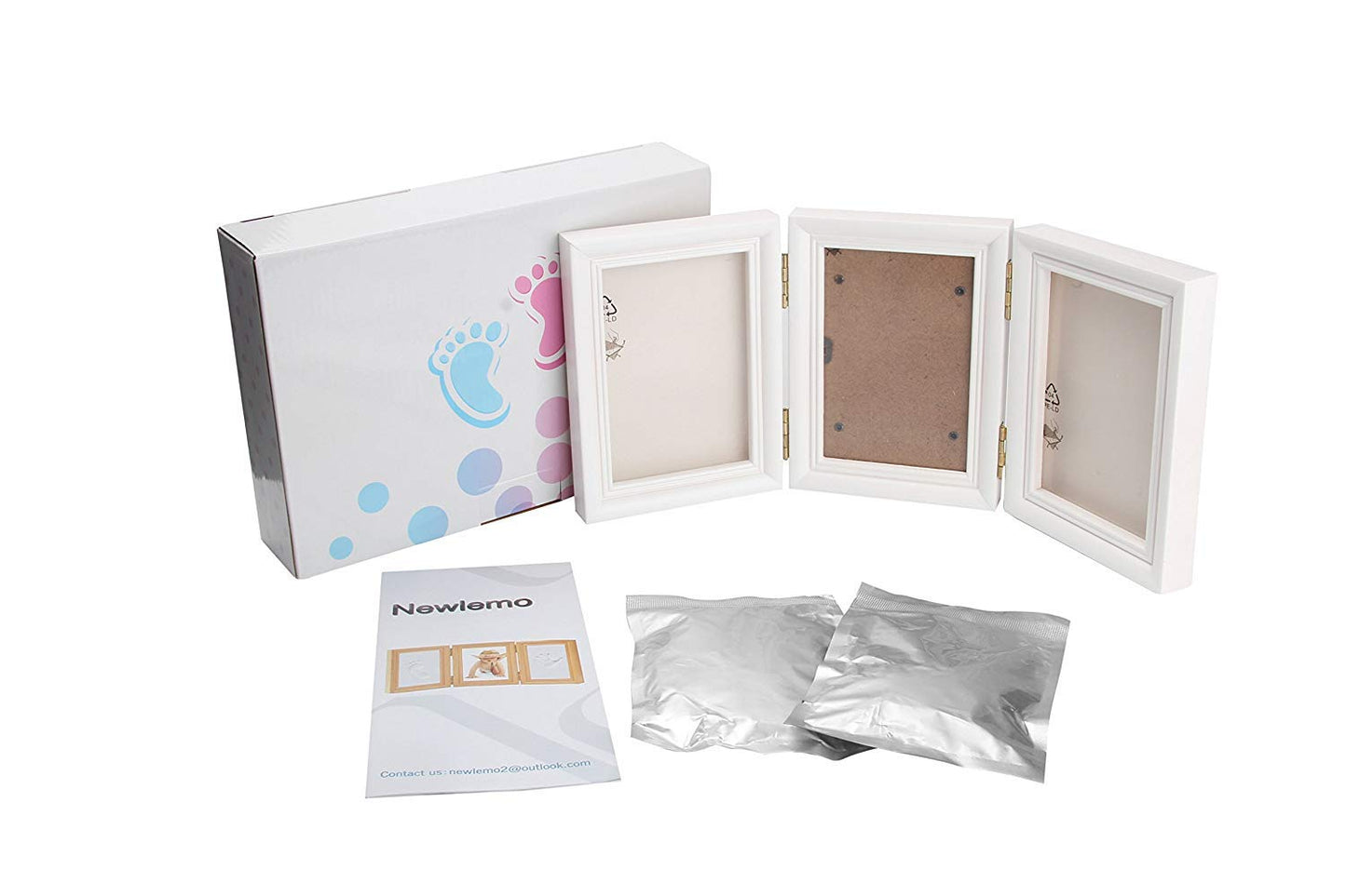 Baby Photo Frame,Newlemo Baby Handprint Kit & Footprint Photo Frame for Newborn Girls and Boys, Baby Shower Gifts for Christening Registry(3 parts, white)