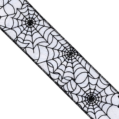 Designer’s Shop Halloween Wired Edge Ribbon 2.5” x 10 Yard for DIY Crafting, Home Décor (Spider Web- Black-White) WR 63-5113 Black Spider Web on White Satin Ribbon
