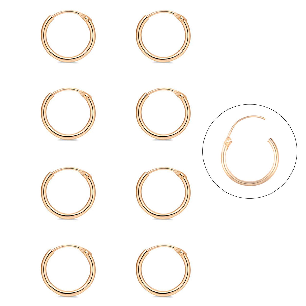 EPIRORA Silver Hoop Earrings- Cartilage Earring Small Hoop Earrings for Women Men,4 Pairs of Hypoallergenic 925 Sterling Silver Tragus Earrings(Gold,8mmx4)