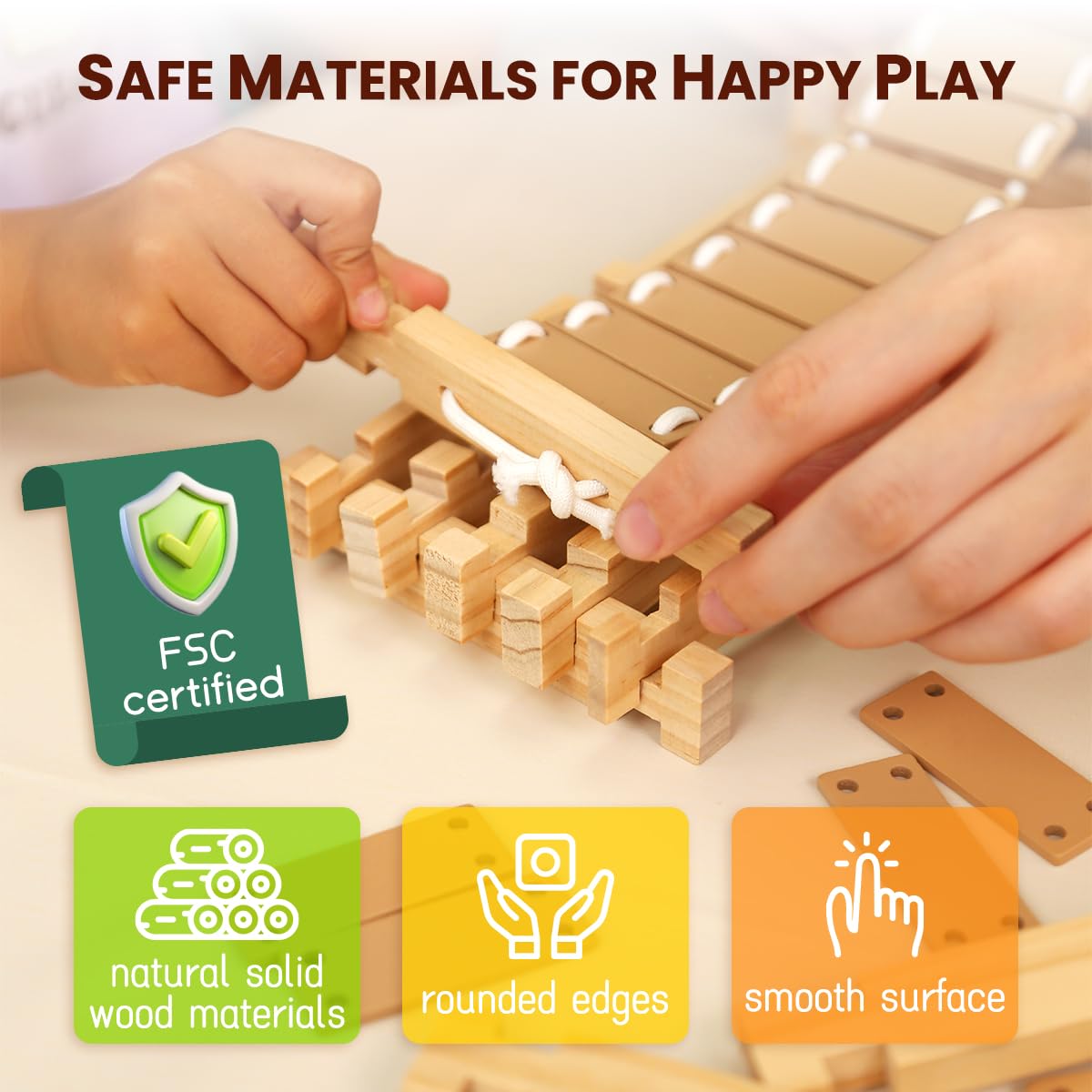 Jovi-mindly＆Notchies 96 PCS Wooden Blocks Wooden Toys with Storage Bag, Preschool Learning Toys Wood Blocks Building for Kids Ages 4-8 Creative Construction Game,FSC Certified,Birthday Toys Gifts