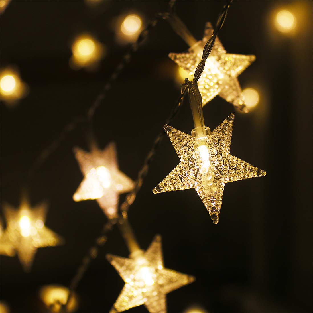 Xingpold Star String Lights,16.4 ft 50 LED 8 Modes Battery Operated String Lights with Remote & Timer Dimmable Twinkle Fairy Lights String for Kid Bedroom Tent Party Wedding Christmas Decor Warm White