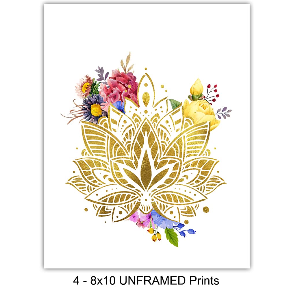 Floral Zen Decor, Wall Art Set - Spiritual New Age Gift Yoga, Buddhism, Buddha, Buddhist, Meditation Fans - Spa Wall Decor, Decoration for Living Room, Bedroom, Bathroom - 8x10 Poster Prints UNFRAMED