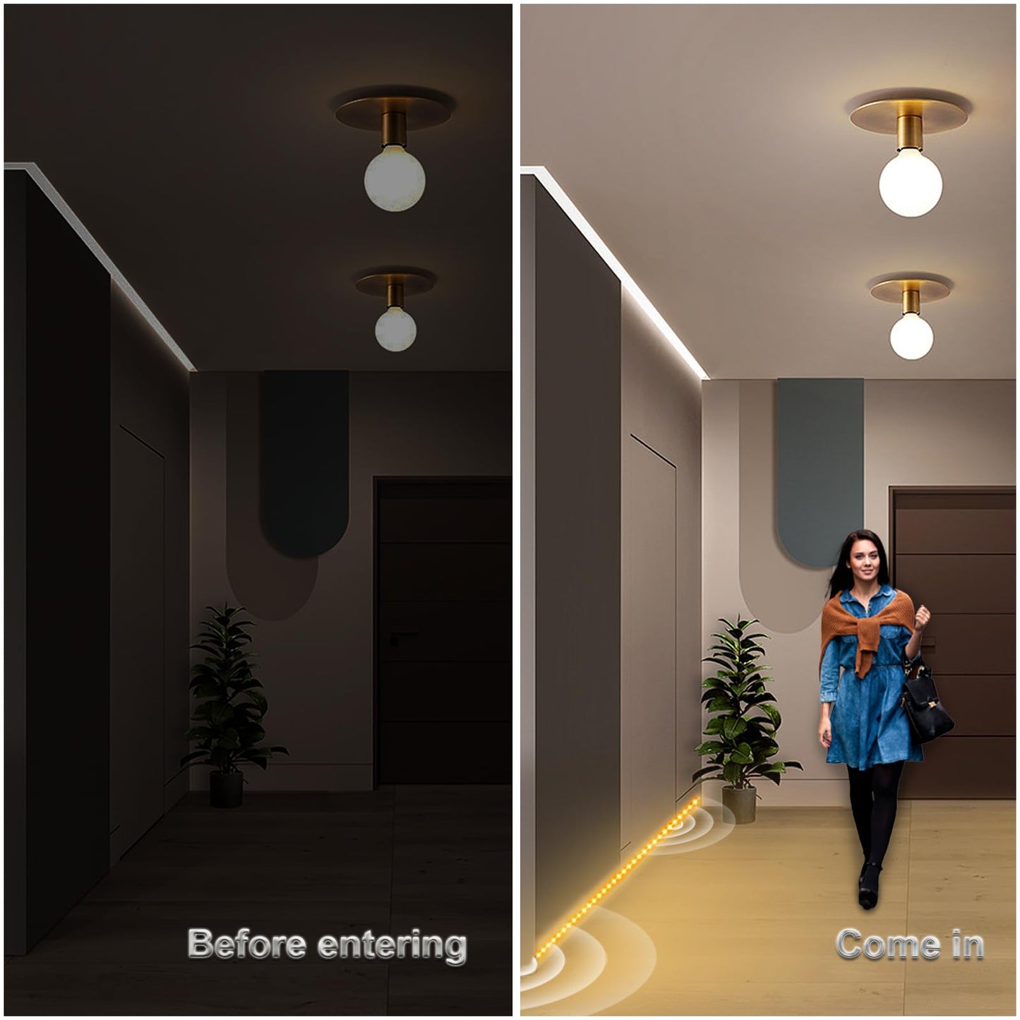 WOBANE - Motion Activated LED Strip Light, Rechargeable Magnetic Battery Box with 6.5ft LED Strip, Homelife 60 LED Sensor Bar Lights for Closet, Stair, Pantry, Countertop, Closet, Bed, Door, Warm