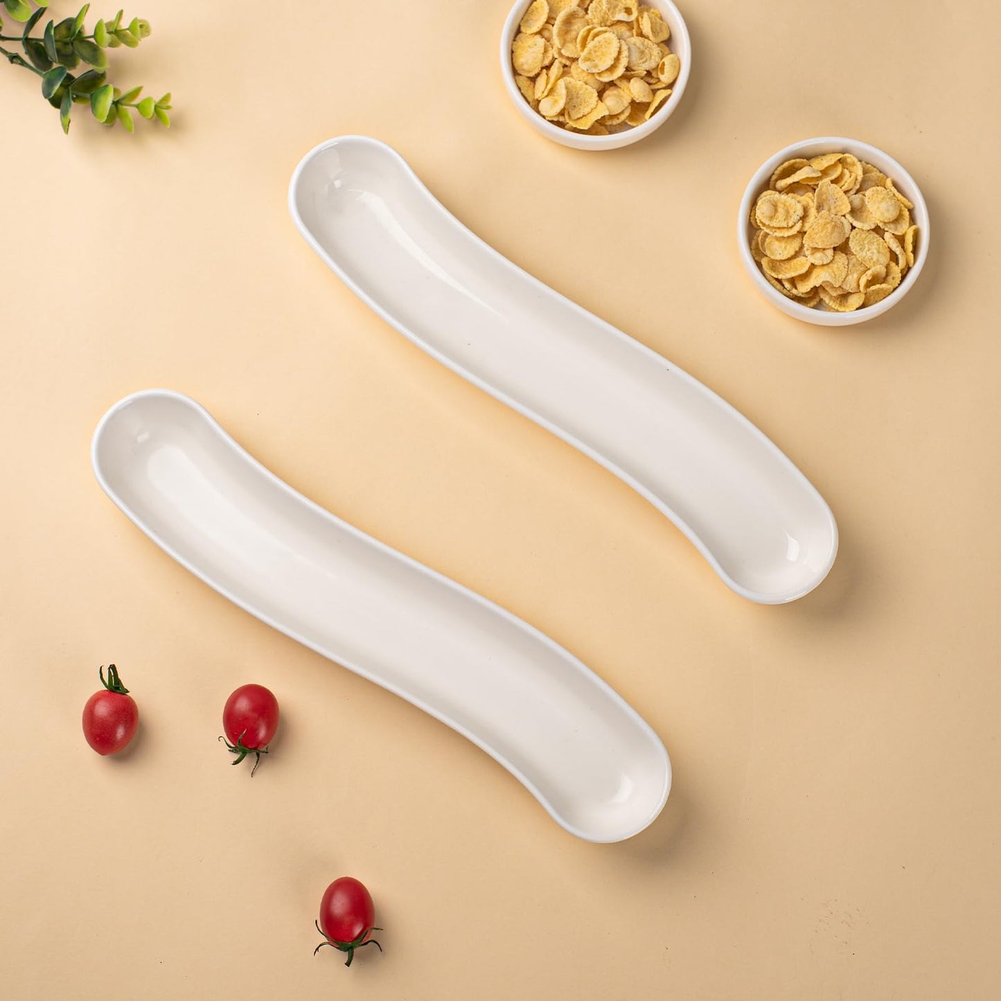 Dizada Olive Plates 3-Pack 12" - White Porcelain Long Arc Boat Trays, Ceramic Appetizer Platter for Charcuterie, Snacks, Entertaining, Dishwasher Microwave Oven Safe