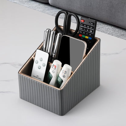 KINGFOM 3 Slot PU Leather Remote Controller Holder, Home Sundries Storage Box, TV Guide/Mail/CD Organizer/Caddy/Holder with Free Cable Desk Organizer (Gray)