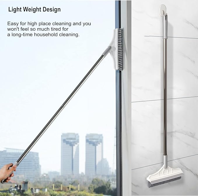 2 in 1 Floor Scrub Brush with V-Shape Stiff PVC Bristles, Stainless Steel Handle