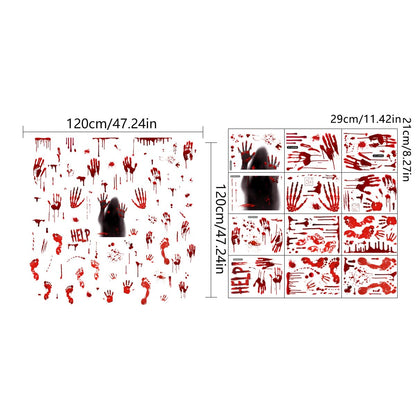 Halloween Bloody Handprint Footprint Window Stickers Wall Stickers for Halloween Party Decorations Inside Outside Decor Come with Plastic Scraper Tools