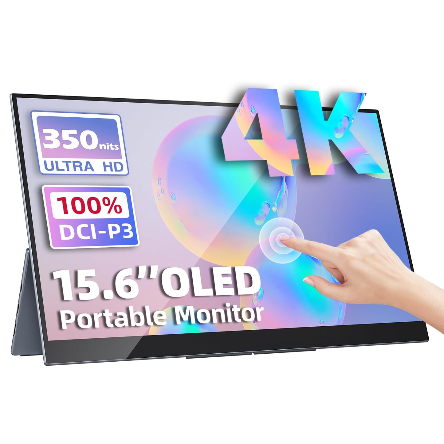 Portable Monitor 15.6" FHD 87% sRGB 60Hz IPS HDR HDMI USB-C Travel Monitor for Laptop MacBook PC Surface PS5 Xbox, External Display with Kickstand & Speakers, VESA Compatible
