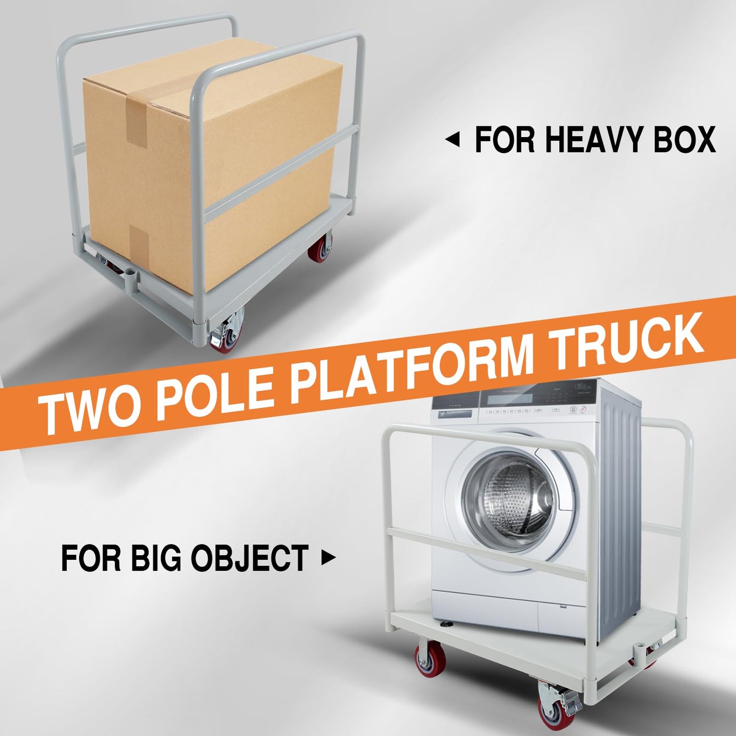 Drywall Cart Steel Panel Truck, Heavy Duty Flatbed Carts with Wheels, Platform Flat Bed Cart with 2500 Lbs Capacity, 4 Swivel Casters, 3 Side Handrails