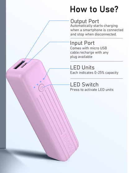 Miady 2-Pack Small Portable Charger, 5000mAh Mini Battery Pack 3.45oz Lightweight Power Bank 5V/2.4A Output & 5V/2A Input Compatible with iPhone, Galaxy, Android etc