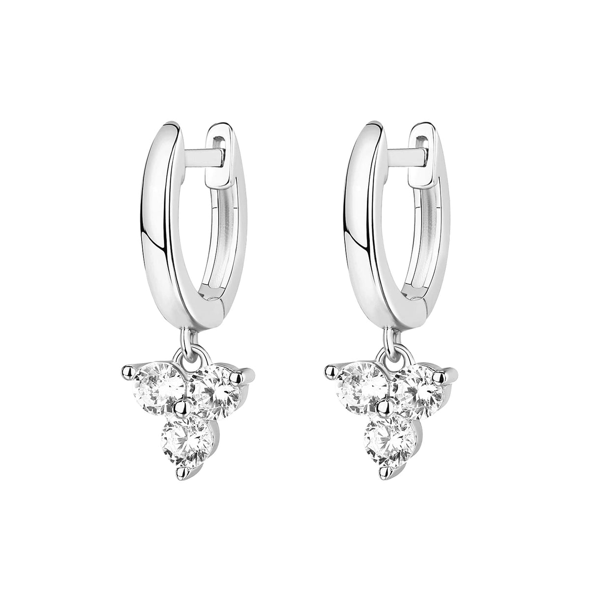 PAVOI Rhodium Plated 925 Sterling Silver Post Dangle Huggie Hoop Earrings For Women - Trendy Cubic Zirconia Cluster Hoop Earrings - Small Hinged Huggies
