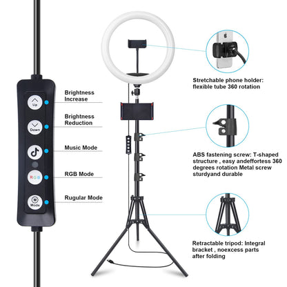 Herrfilk 13" Ring Light with Tripod Stand & Phone Holder, LED Ring Light for Phone with 3 Light Color Temperatures, 12 Brightnesses, 48 RGB Light Modes, Ringlight for Selfie, YouTube, Tik Tok
