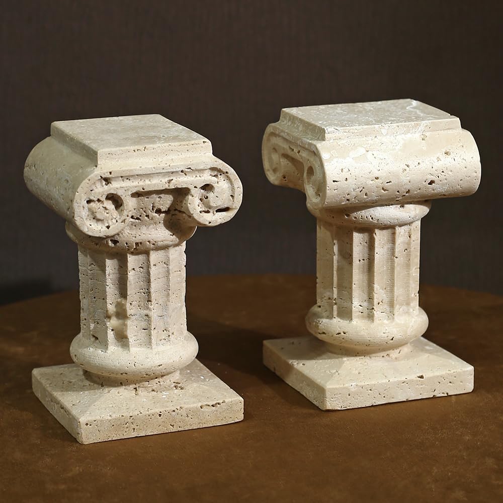 DUANYAN Travertine Roman Pillar Statues Small Sculpture Decor for Coffe Table, Decorative Pillar for Living Room Bedroom Bookshelf Display, Mini Roman Columns, Tabletop Elegant Stone Statue
