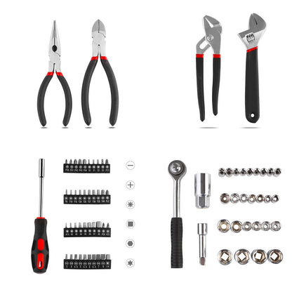 TLGREEN 95 Piece Tool Set, Tool Kit, Mechanics Tool Set, Portable Toolbox with Adjustable Wrench Pliers Socket Bits, with Plastic Toolbox, for House Apartment Garage (Red)
