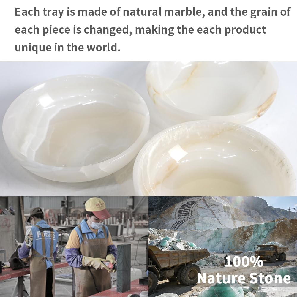FutureStone Luxury Decorative Marble Bowl for Home Decoration, White Onyx Key Bowl for Entryway Table, Catchall for Coins, Change, Candy, Organizer Marble Tray