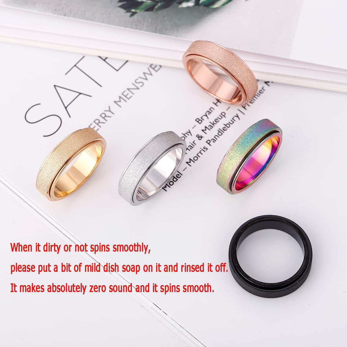 OreilleStar Anxiety Ring for Women Fidget Spinner Ring Fidget Toys Adults Titanium Stainless Steel Thumb Ring 6mm Wide Sivler Size 10