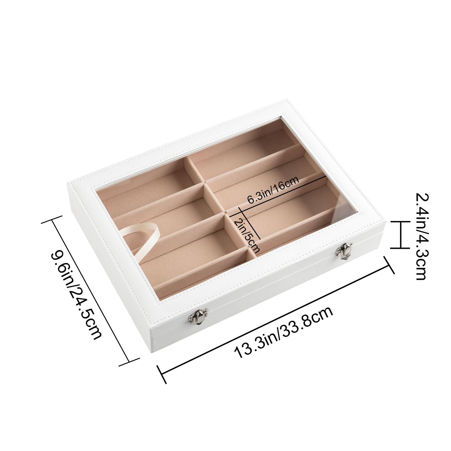 Frebeauty Sunglass Organizer,PU Leather Glasses Organizer,8-Slot Sunglasses Tray with Clear Lid,Men's/Women's Sunglasses Box,Sunglass Case,13.3x9.65x2.48 Inches,Eyeglass/Eyewear Display Tray(White)
