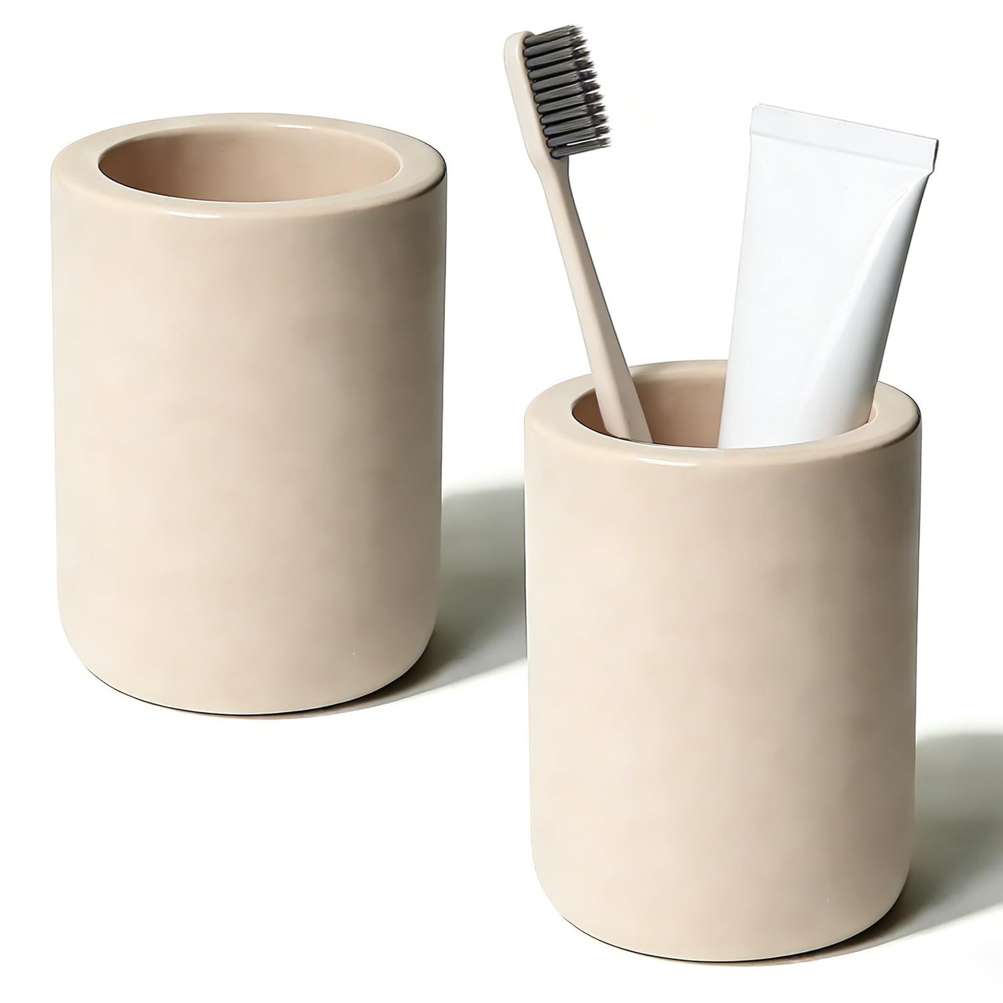 2 Pack Beige Diatomite Toothbrush Holder, Stone Toothbrush Holder for Bathroom, Fast-Drying Countertop Organizer for Electric Toothbrushes, Toothpaste & Cups