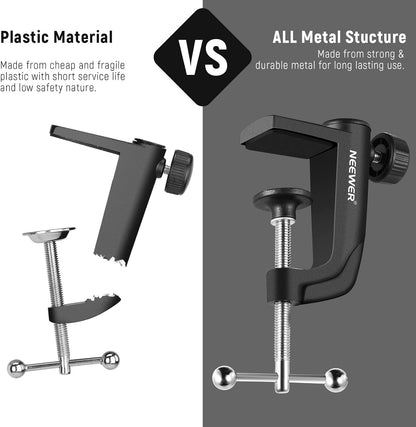 NEEWER Metal Table Mounting Clamp for Microphone Suspension Boom Scissor Arm Stand Holder with an Adjustable Positioning Screw, Fits up to 1.9inch/5centimeters Desktop Thickness (Black)