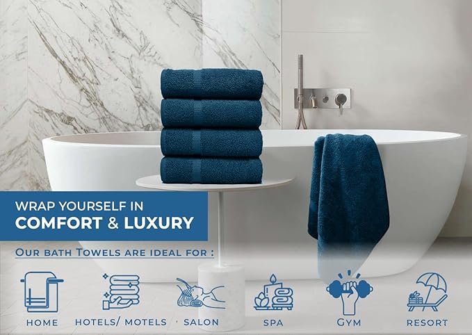 DAN RIVER Bath Towels Set of 4, 27 x 54 Inches, 100% Cotton, Larger & Lighter