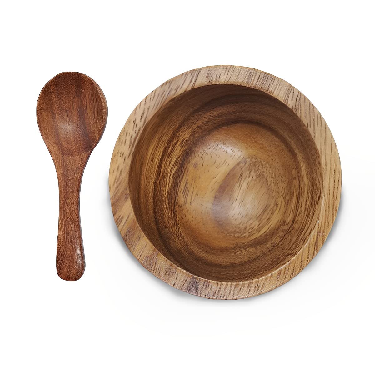 BestySuperStore Set of 4 Small Round Acacia Wooden Bowls 2⅞ Inch Diameter With Spoons - Stackable Mixing Bowl for Salad Soup Snack Salsa Dip Sauce Charcuterie Wood Tableware Sets for Decor and Serving