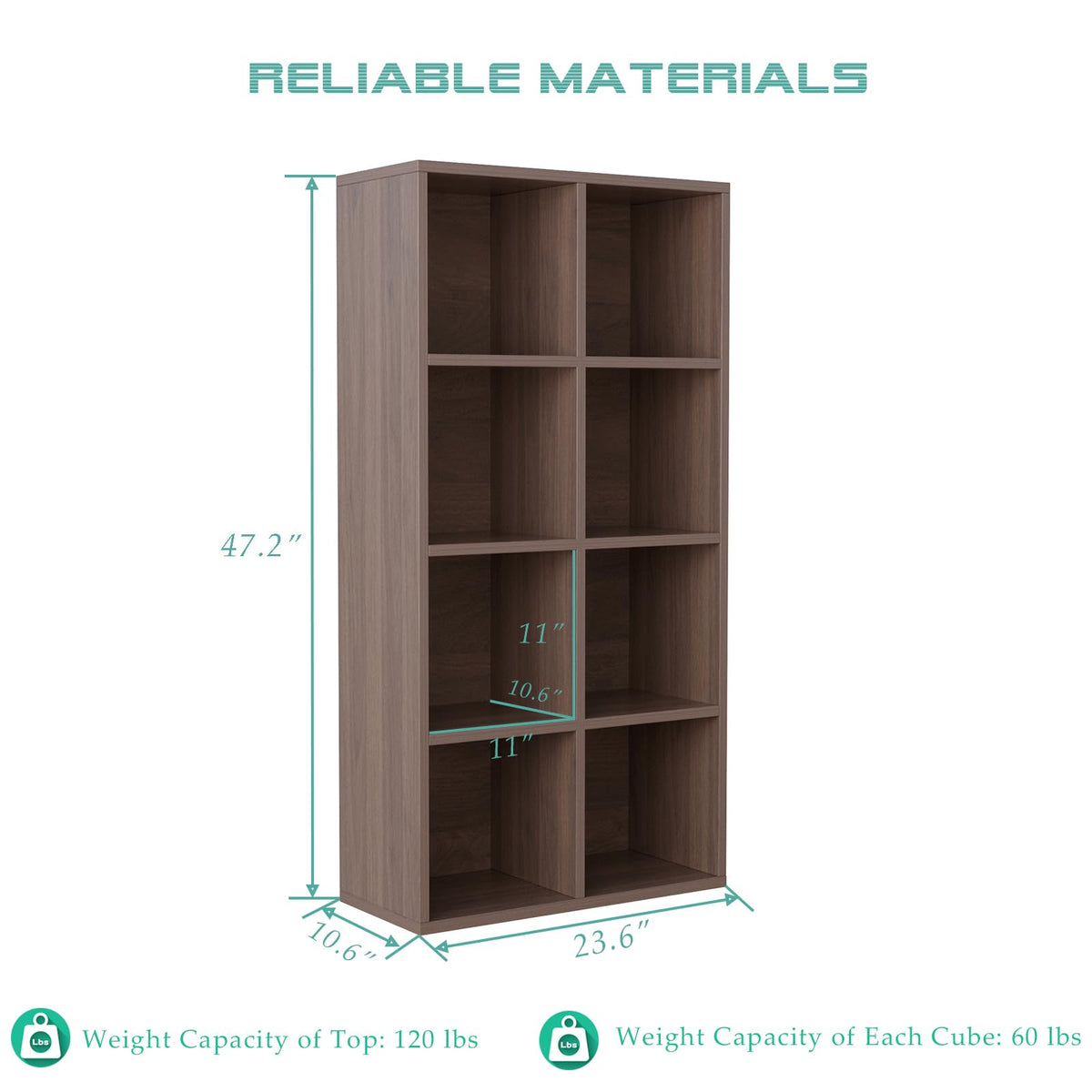 OSCHF 8-Cube Storage Shelf Bookcase - Wooden 4-Tier Floor Standing Open Bookshelf for Home and Office, Cuby Orgainzer, Walnut