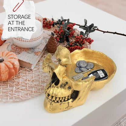 Mrlikale Skull Glasses Stand Holder, Creative Eyeglasses Holder, Sunglasses Spectacle Display Rack, Key Holder Resin Sculptures for Entryway, Home, Office, Desk, Nightstand (Gold)